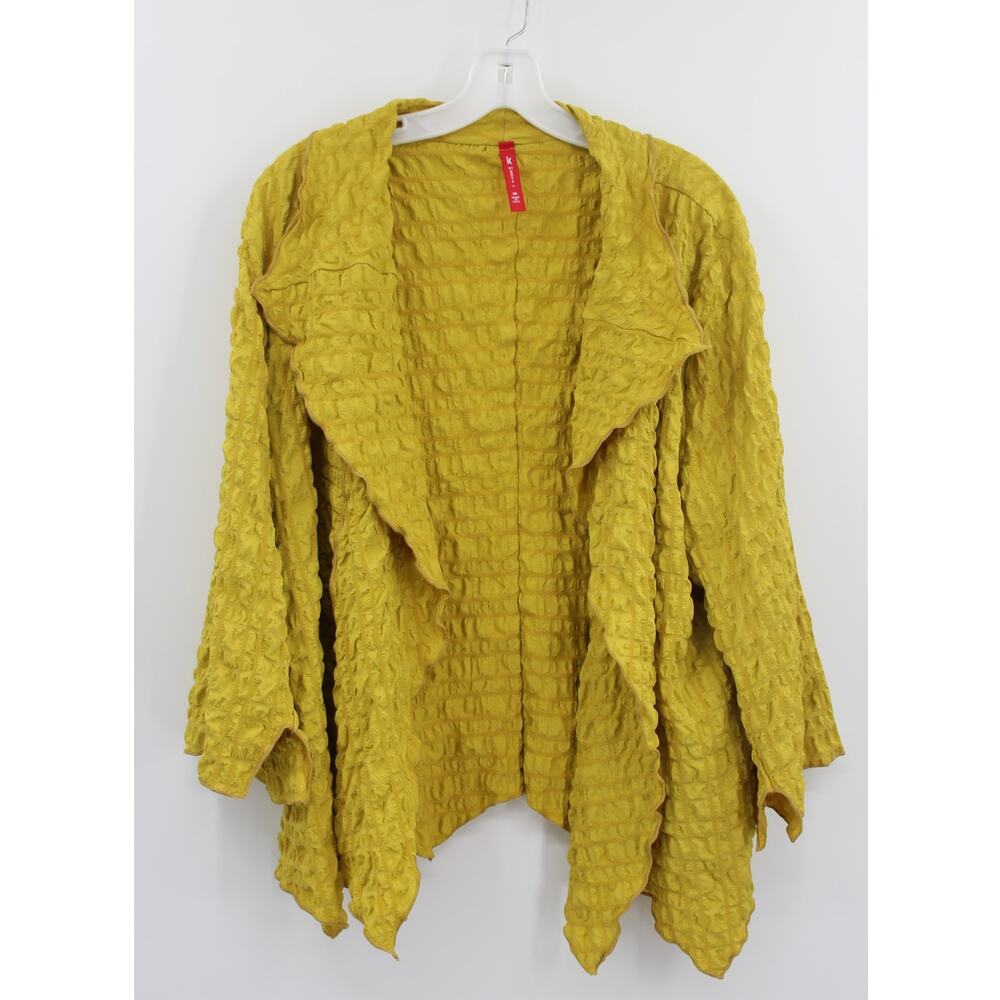IC Connie K Mustard Bubble Check Merrow Detail Open Jacket 2X